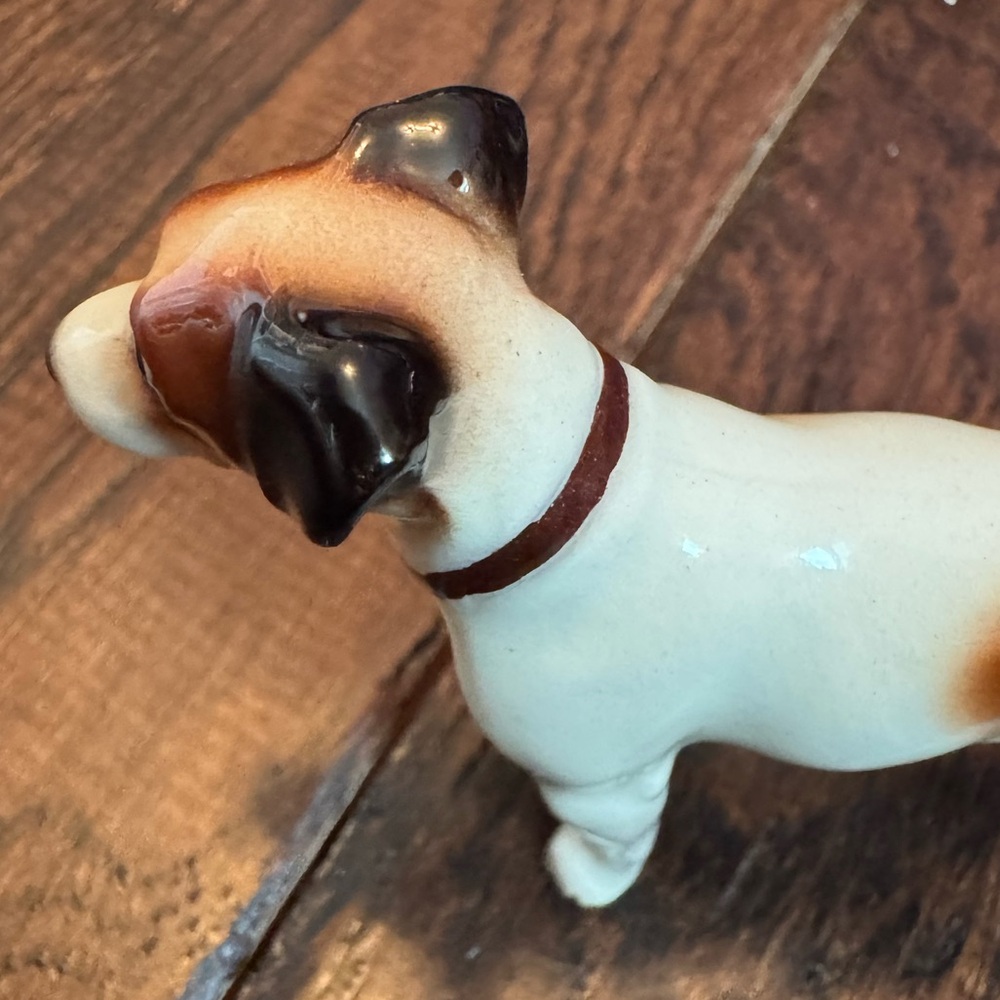 Vintage Ceramic Jack Russell Terrier Figurine - White & Brown with Leash - Picture 2 of 14